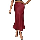 Giovacker Womens Elegant Silk Satin Skirts Casual High Waist A-line Maxi Long Skirt Side Zipper Flowy Party Bodycon Skirts