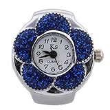 FACILLA® Women Quartz Movement Finger Ring Watch Royal Blue Flower Dial Arabic Numerals
