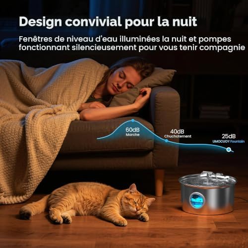 Fontaine a Eau Chat INOX: Fontaine à Eau pour Chats - 2.6L Fontaine a Eau - Fontaine Eau Chat Silencieux - Convient aux Chats, Chiens et Autres Animaux de Compagnie