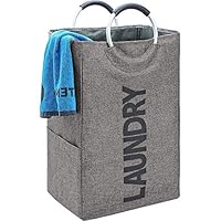 HOMEST Single Laundry Hamper with Handle, Self-Standing Modern Laundry Basket for Dorm Room, Grey