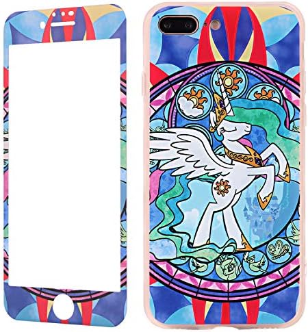 iPhone 7 Plus Case and Screen Protector, iPhone 8 Plus Case Animal,Wafly Silicone Shockproof Full Protective Back Cover Case+9H Tempered Glass Film Compatible for Apple iPhone 7 Plus/8 Plus 5.5"-Horse