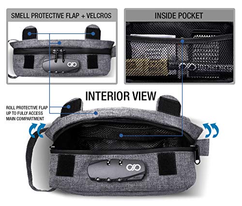 Compact Smell Proof Case + Grinder Card by HELMET HEAD | Durable Water Repellent Smell Proof Container with Combination Lock For Your Herbs + Smelly Accessories: Pipe, Vape, Rolling Papers (Black)