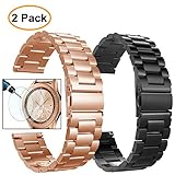 Valkit Compatible Galaxy Watch (46mm) Bands, 2 Pack 22mm Solid Stainless Steel Bands Metal Watch Strap Bracelet + Tempered Glass Protectors Replacement for Samsung Galaxy Watch 46mm SM-R800 Smartwatch