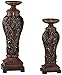 Flora Carved Pillar Candle Holder Set of 2
