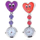 Polytree 2pcs Women's Smiling Faces Heart Clip-on Pendant Nurse Fob Brooch Pocket Watch (Purple Red)