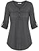 Women Blouses, Tunic Blouse Vivilli Women's Henley V Neck Cuffed Sleeve Soft Business Casual Wear T Shirt Tops Charcoal XX-Large
