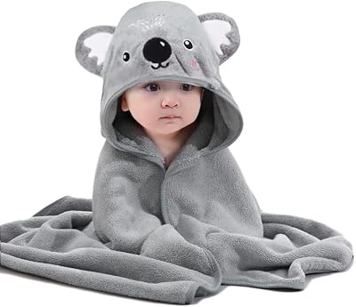 HiABsee Baby Towel Hooded Koala 80x80cm Ultra Soft Coral Fleece Newborn