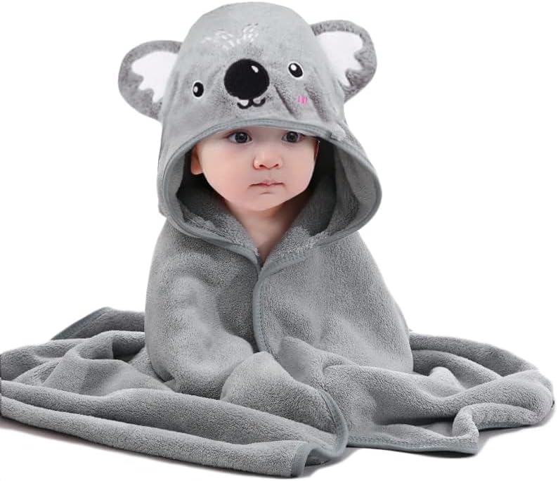 HiABsee Baby Towel Hooded Koala 80x80cm Ultra Soft Coral Fleece Newborn