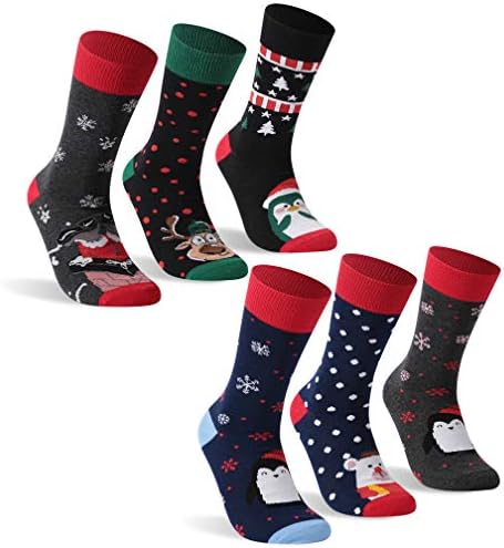Christmas Socks, saounisi Unisex Holiday Printed Cartoon Novelty Crew Socks 4/6 Pairs