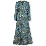 Collections Etc Women's Paisley Zip Front Long Sleeve Lounger, Blue/Green, Large