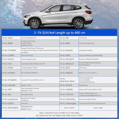 Gunhyi YM - Breathable and Waterproof Car Cover for All Weather - UV Protection - Universal for Range Rover Qashqai Duster T-Roc (up to 460 cm)
