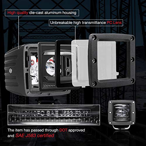 LED Pod Lights, Auto Power Plus 2pcs 3" SAE LED Fog Lights OSRAM Off Road Driving Lights Waterproof LED Cubes Square LED Work Light For Truck Jeep Motorcycle ATV UTV Boat