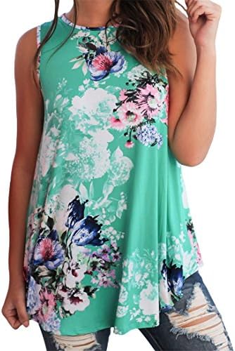 Women Casual High Neck Sleeveless Floral Print Babydoll Tank Top Summer Blouse Top Shirts Loose Fit