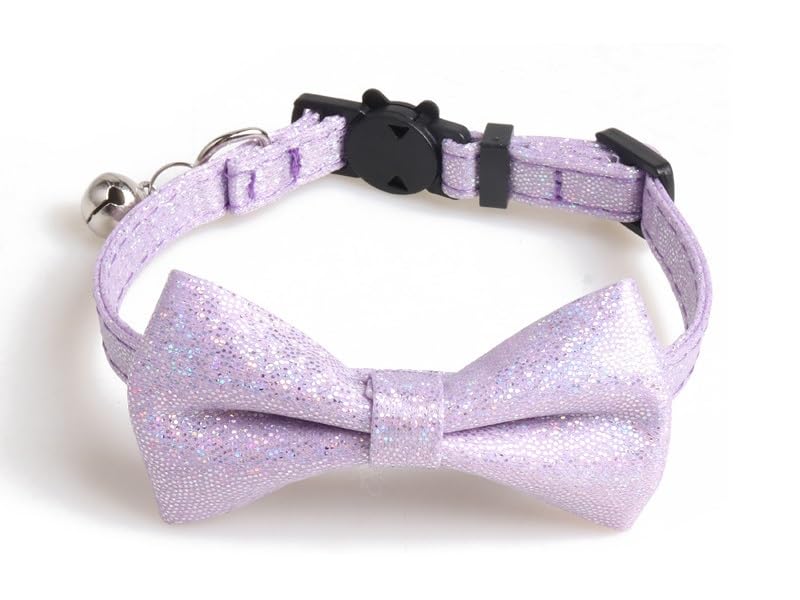 Bowtie Cat Collars with Bell | Safe Quick Release Breakaway Buckle | ZACAL Cat Collars (Lilac Glitter) — image 1