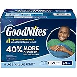 GoodNites Bedtime Bedwetting Underwear for Boys, L-XL, 34-Count, Stripe and Camouflage Design, Protective Nighttime Underwear for Boys