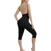 Suprenx Backless Shapewear Bodysuits for Women Tummy Control Plunge Low Back Full Body Shaper Butt Lifting Capri Leggings