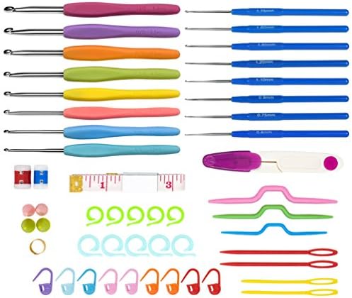 Crochet Hooks Set Knittind Needles Kit Full Size 0.6 mm to 6.0 mm, Crochet Set and Accesories Tools, Ergonomic Handles for Extreme Comfort