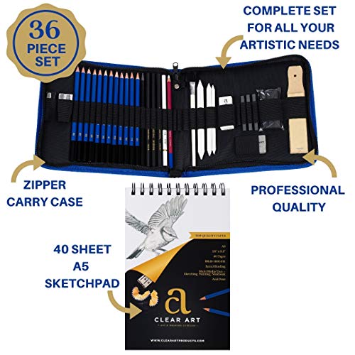 Drawing Kit Drawing Pencils Sketch Pencils 36 Piece Sketch Kit with Case A5 Sketch Pad
