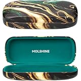 Molshine Bling Hard Shell Glasses Case - Sparkly PU Leather Eyeglass Case With Metal Hinge, Portable For Travel