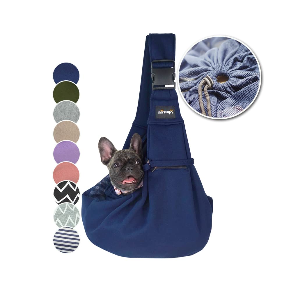 NATUYA Dog Sling Puppy Carrier for Small Dogs Hand Free Doggie Walking Bag Adjustable Shoulder Strap Zip Pocket Safety Belt Protective Mesh Pet Carrier for Travel Outdoor Subway (Blue) — image 1