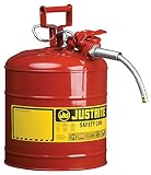 Justrite 7250120 AccuFlow 5 Gallon, 11.75" OD x 17.50" H Galvanized Steel Type II Red Safety Can With 5/8" Flexible Spout