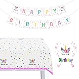 Unicorn Tablecloth Birthday Party Favors Supplies - Pink Disposable Decorations Tablecloth + Rainbow Banner - Plastic Large Rectangle Table Cloth Cover For Girls