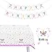 Unicorn Tablecloth Birthday Party Favors Supplies - Pink Disposable Decorations Tablecloth + Rainbow Banner - Plastic Large Rectangle Table Cloth Cover For Girls