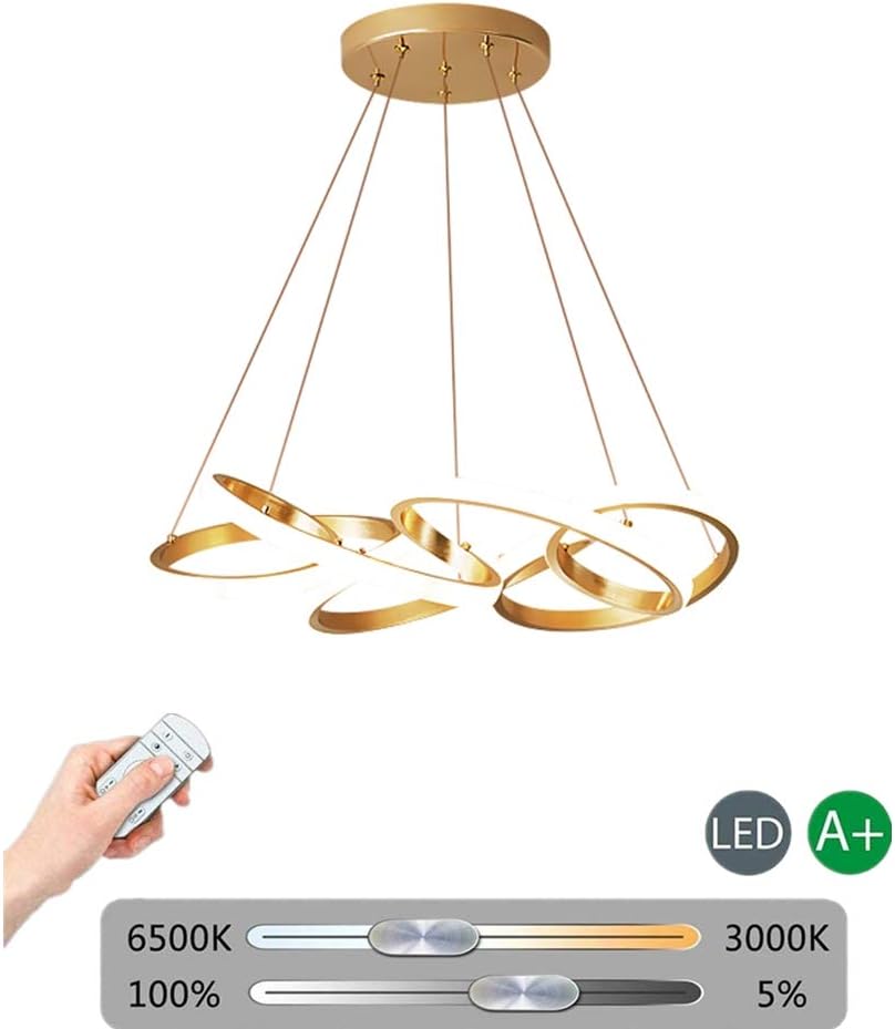 JIAODIE LED Dimmable Pendant Light Creative Golden Bending Round Ring Hanging Light Modern Chandelier Kitchen Staircase Bedroom Restaurant Ceiling Lighting[Energy Class A++],Ø65CM/78W
