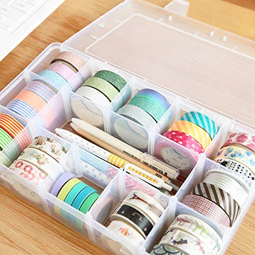 Adjustable 15-Compartment Grid Slot Plastic Storage Box Jewelry Bead Tool for Washi Tape, Art Supplies and Sticker Container Organizer Case - Thumbnail 4