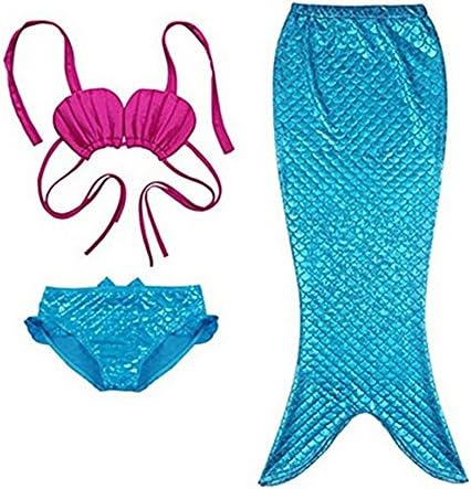 Bluexury Girls 3 Pcs Princess Cute Mermaid Tail Swimwear Swimsuit Bikini Set