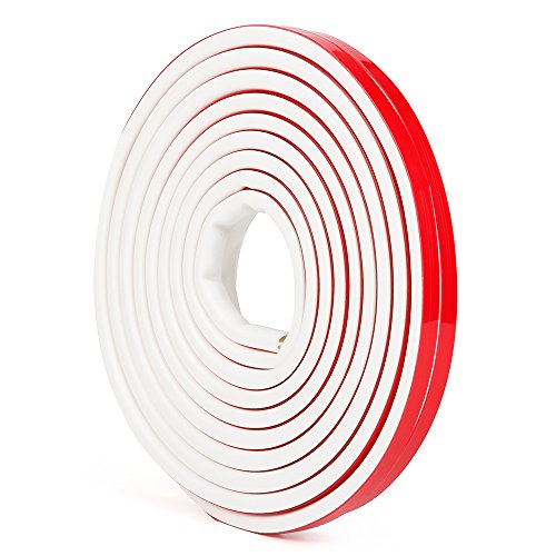 Silicone Rubber Weather Stripping for Doors and Windows, Multi-Hole D Shaped Flexible Ageing-Resistant Soundproof Acrylic Self Adhesive Sealing Strip Tape, 3/8 inch x 1/4 inch x 19.6 Feet (White)
