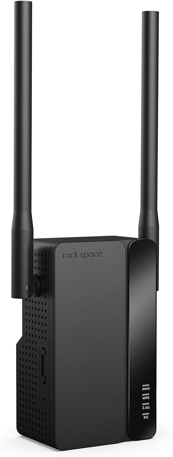 Photo 1 of Rockspace WiFi 6 Extender: Up to 1500 Sq. Ft. Coverage, 35+ Devices, Dual-Band, 1.8Gbps Speed, 4 Antennas, AP Mode with Gigabit Port for Home & Gaming AX1800 (AX1800 Black 02)