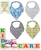 bee-zoo Bandana Bibs For Boys Set Of 4 Cotton Baby Bib(s) Modern Designs, Super Absorbent, Soft and Stylish - Fits Almost All Babies With Adjustable Snaps (Gray/Light Blue/White/Beige