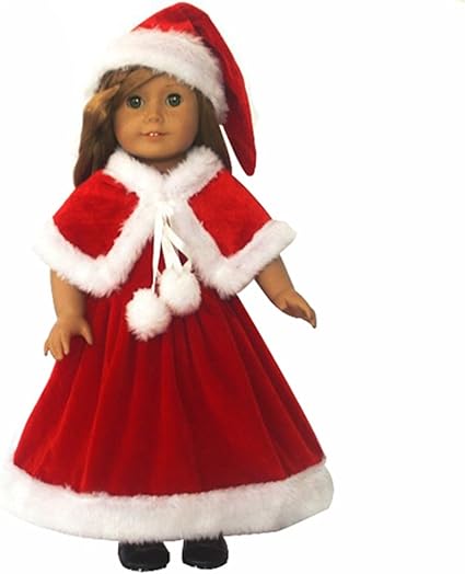 AGD Palace  for 18 American Girl Doll Clothes 3pc Red Chirstmas Hat+cloak+dress