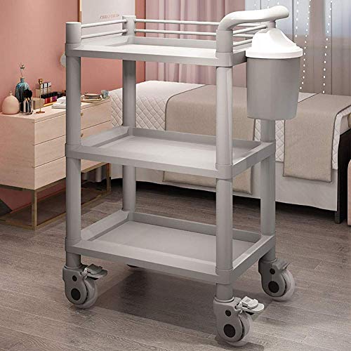 CART Household Medical Utility Carts Hand Trucks 3 Tier Medical Instruments Rolling Cart with Handle Dirt Bucket, Abs Beauty Salon Trolley with Brake Wheel, 100Kg Load, 98Cm Height Mobile Tool Cart