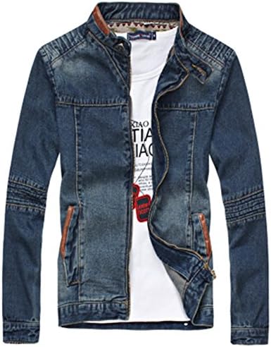 MZZDWAN New men's denim jacket fashion to do the old zipper jeans jacket Blue XXXL