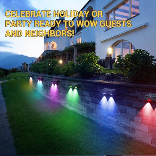 Quntis Luces Solares Exterior 8 Paquetes, RGBW con 11 Modos Intermitentes Apliques de Exterior, Lampara de Pared Ip65 Impermeable, Automatic On/Off Luz Solar para Vallas Patio Porche Jardin Pasillos