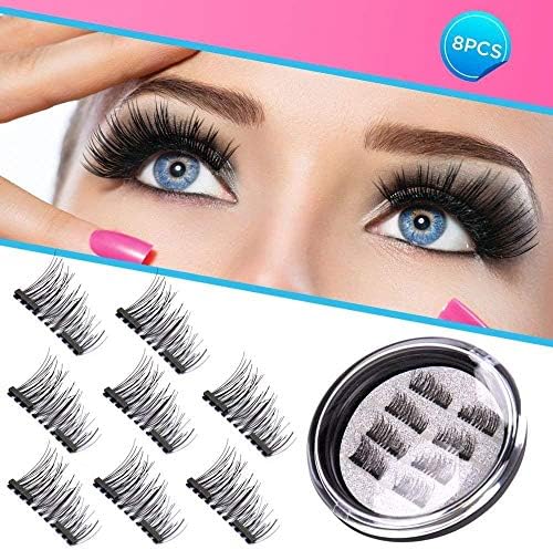 Dual Magnetic Eyelashes 3D Natural Look - Premium Quality False Eyelashes - Double Magnetic Fake Eyelashes 100% Handmade Black Nature Fluffy Long Soft Reusable