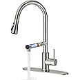 FEELSO Kitchen Faucets, Upgraded Filter Water Kitchen Faucet with Pull Down Sprayer, Brushed Nickel Stainless Steel High Arc 1 Or 3 Hole Kitchen Sink Faucet for Remove Chorine, Harmful Substances