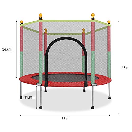 Trampoline with Safety Enclosure Net, 5-Foot Round Bounce Jumper for Indoor/Outdoor, Built-in Zipper Heavy Duty Frame, Kids Basketball Hoop Trampoline for Great Gift (As Shown) - Thumbnail 4