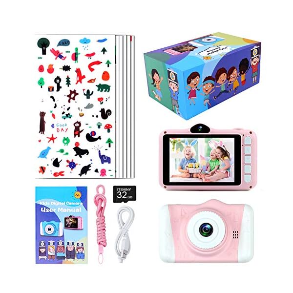 Kinderkamera - Digitalkamera, mit 3,5-Zoll-Großbildschirm 1080P HD 12MP Eingebaute 32GB SD-Karte USB Wiederaufladbare Selfie Kamera für 3-10 Jahre Alter Mädchen Geburtstag Kinder Spielzeug, Rosa – Bild 8