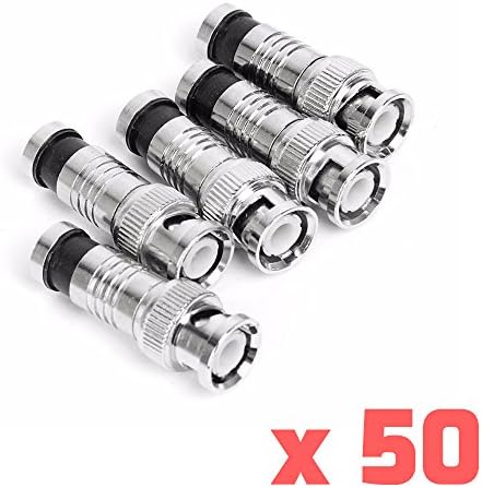 TNTE CCTV Male BNC Compression Connector RG59 Coax Cable Adapter for Security Surveillance Camera - 50 Pack, Best Quality