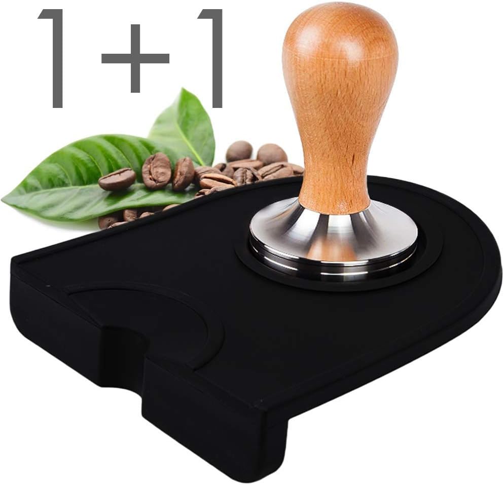 Coffee Tamper 58mm - Espresso tamper professional barista wooden handle press tool stamper with silicone espresso tamper mat - barista tools hand tamper