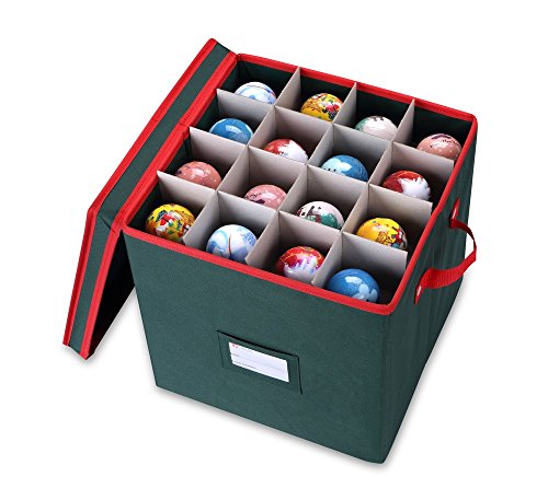 Primode Holiday Ornament Storage Box Chest, With 4 Trays Holds Up to 64 Ornaments Balls, With Dividers (Green)