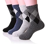EBMORE Men's Super Warm Wool Soft Winter Socks for Cold Weather - 4 Pack (Argyle)
