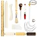 Coobey 23 Pieces Bookbinding Tools Kit Bone Folder Paper Creaser Glue Brush Waxed Thread Handle Awl Curved Large-eye Needle Wood Ruler for Bookbinding Beginner or Sewing Supplies
