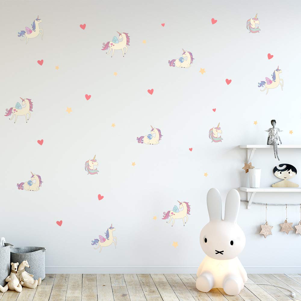 DIY Cartoon Decor Wall Stickers Unicorn Multicolor Nordic Style Children's Room Bedroom Glass Nursery Background Layout Home Decoration Stickers A5（5.8x8.2inch） x 12sheets(Cartoon Unicorn 115)…