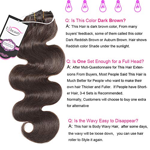 Urbeauty 12" Wavy Clip in Real Hair Extensions Dark Brown 7Pcs/70g Full Head Body Wave Remy Clip in Human Hair Extensions Triple Weft - Thumbnail 5