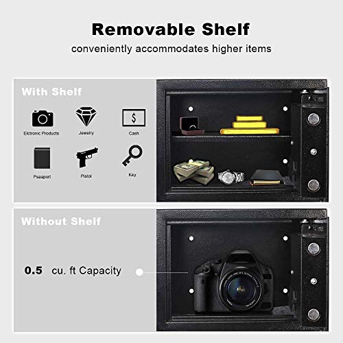 eclife Security Safe Box 0.5 Cubic Feet Electronic Digital Security Safe Box Black Keypad Lock Home Office Hotel Mini Cabinet Storage,Solid Steel Construction HM-F01