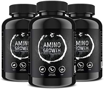 Amino Growth 150 – 450 Tablets (Vegan) | High Dose with 5000 mg/serving | Muscle Building Amino Acids Complex with Maca & Vitamin B6 |, Tightens the Muscles, Diet & Performance Enhancement